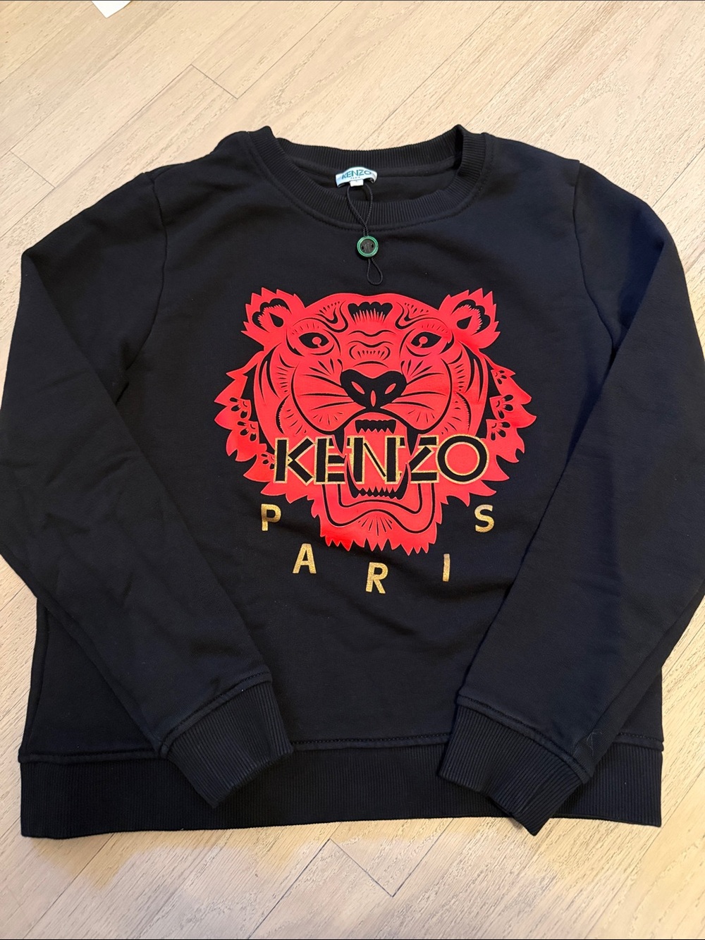 Kenzo Black Sweatshirt with Red Tiger Emblem and Gold Lettering
